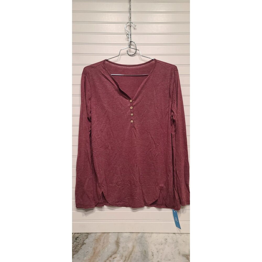 Cupshe Maroon Long Sleeve Henley Tee Size XL NWT